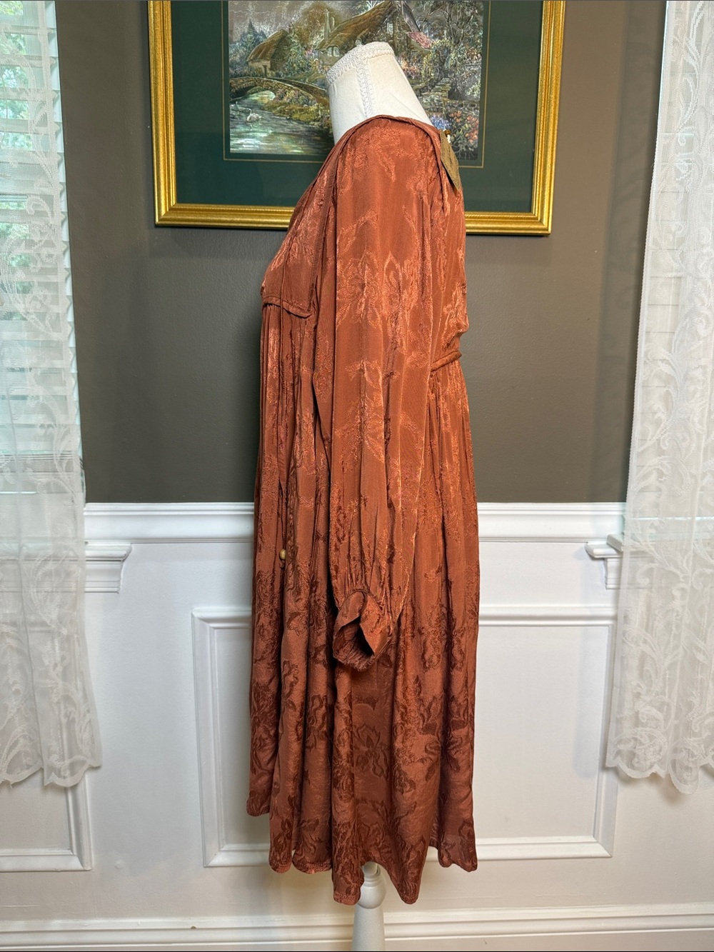 Natural Life Rust Jacquard Babydoll Dress M Boho Cottagecore NWT - Picture 2 of 9